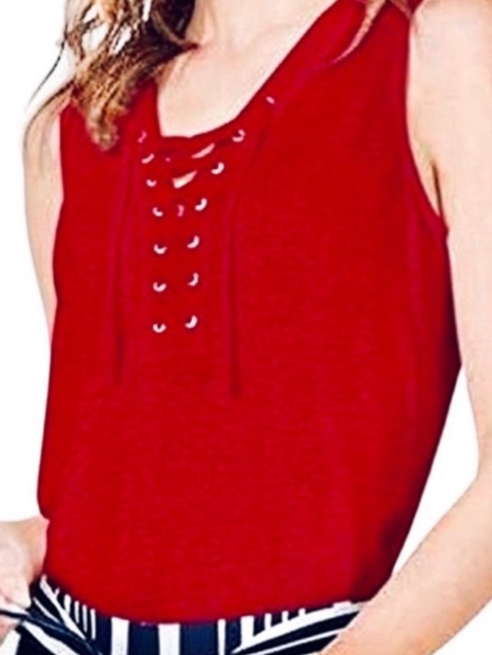 INC International Lace Up Tank Top Linen Blend Red Concepts Size S